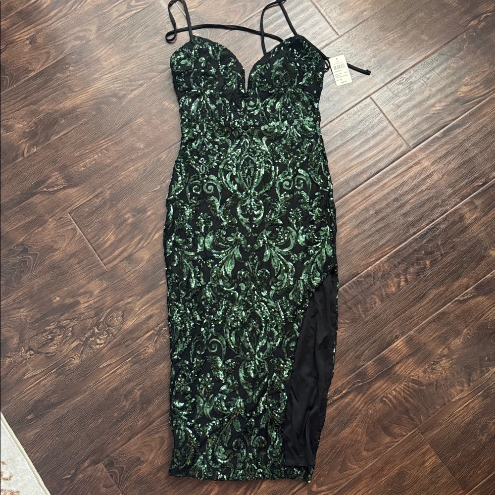 Hunter Green and Black Sequin dress by Windsor
